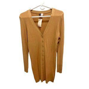 H&M Divided V-Neck Button Up Sweatshirt Brown Womens Large, NWT